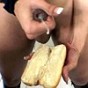 Ebony transsexual cums all over a sandwich